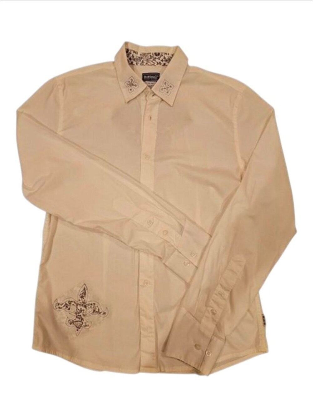 Buffalo David Bitton Ivory Embroidered Button-Up Shirt M Long Sleeve Paisley Tri